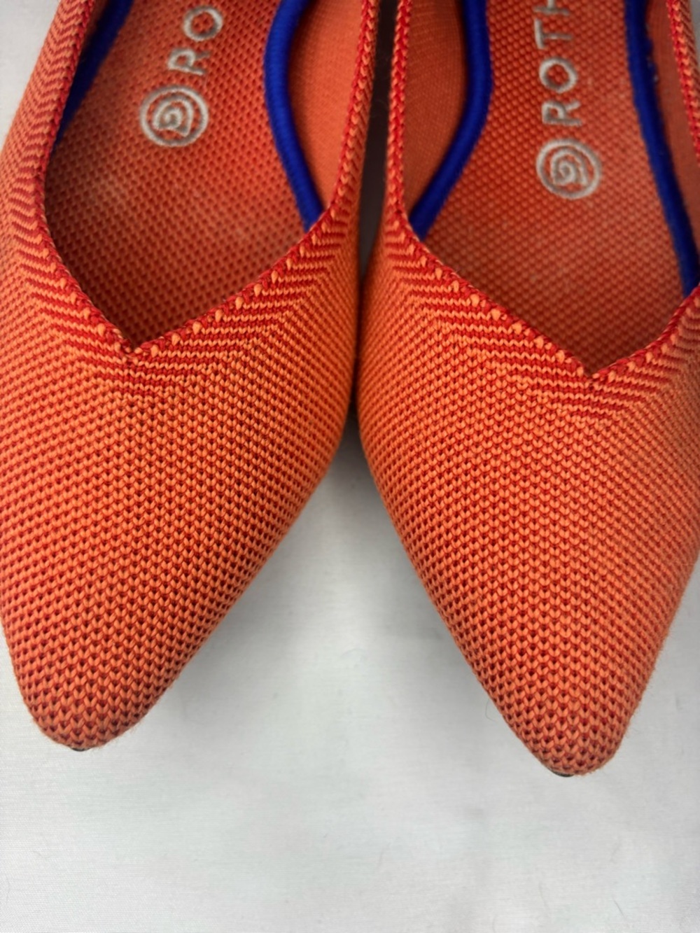 Rothy's The Point Ballet Flats- Permission Orange with Blue Trim- Retired & Rare - Picture 8 of 12